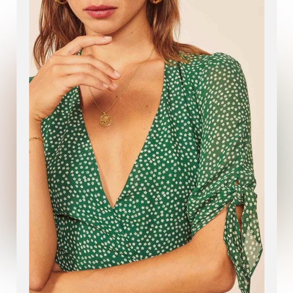 Reformation Green Sammy Wrap Dress White Small Floral Print, Size S - Picture 3 of 13